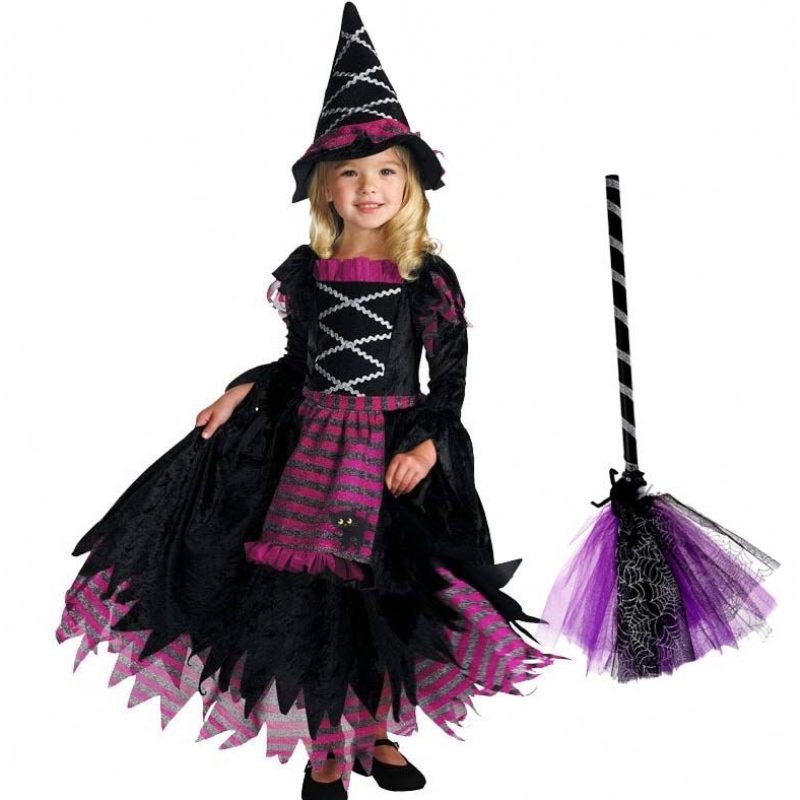 Nuove idee di prodotto 2022 Halloween Deluxe Party Fairytale Witch Costume for Girls With Witchy Hat HCVM-007