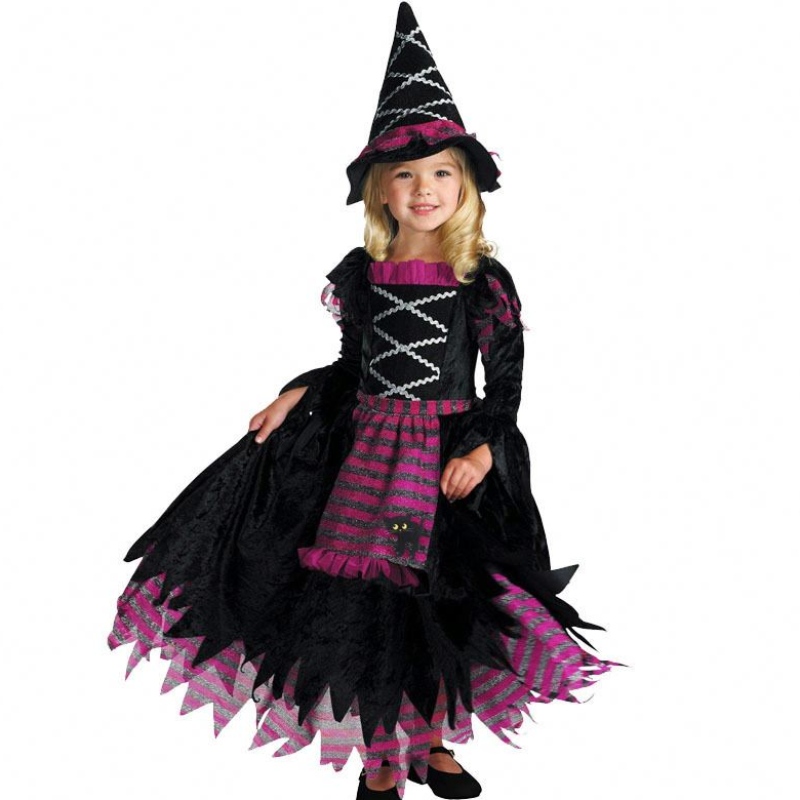 Nuove idee di prodotto 2022 Halloween Deluxe Party Fairytale Witch Costume for Girls With Witchy Hat HCVM-007