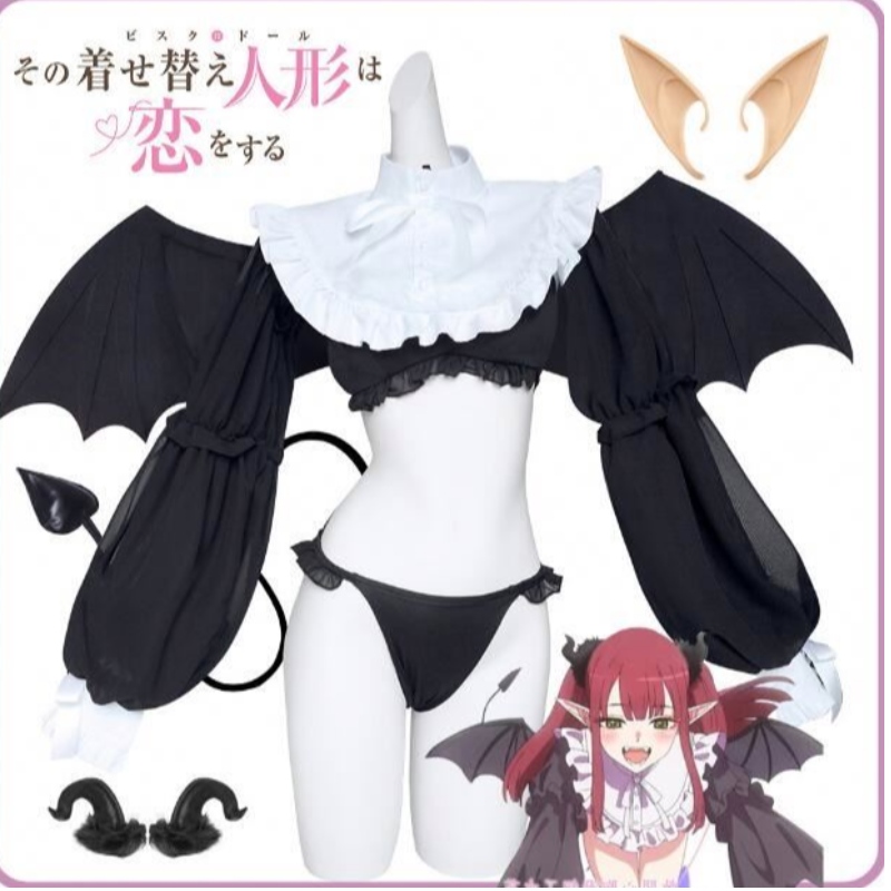 Ecowalson Anime Rizu Kyun Costume Costume My Dress Up Darling Cosplay Kitagawa Marin Bikini Costume Kuroe Wig