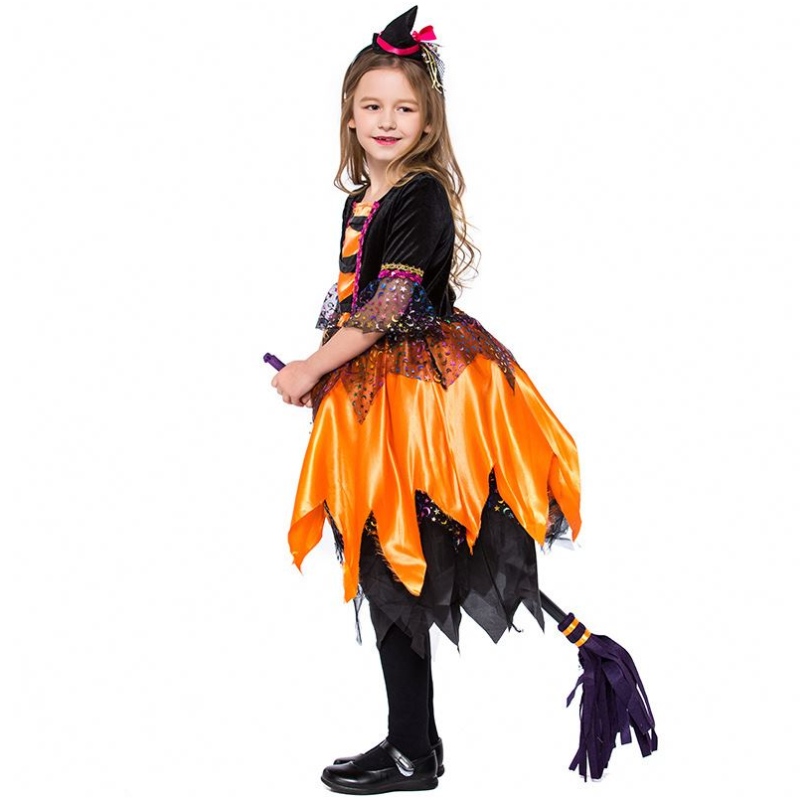 Abbigliamento da festa di Halloween Fancy Arance Kids Witch Clothes HCVM-018