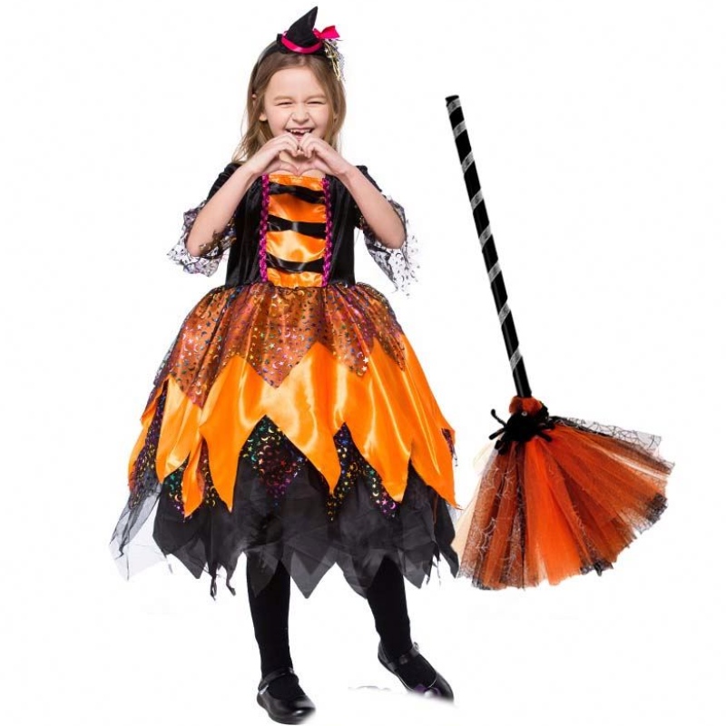 Abbigliamento da festa di Halloween Fancy Arance Kids Witch Clothes HCVM-018