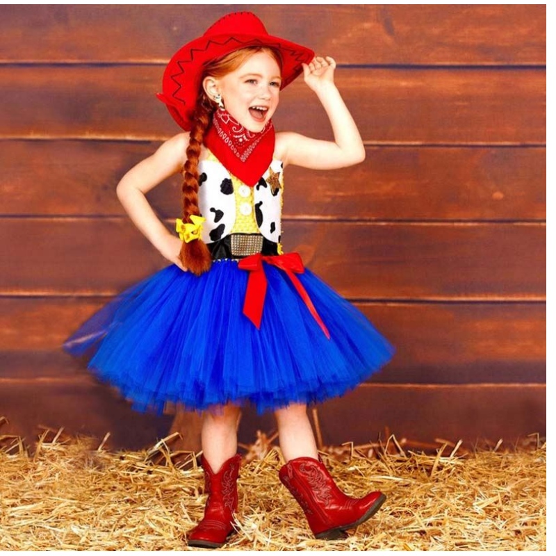 Festa di compleanno di Pasqua vestire abbigliamento costume da cowgirl per ragazza 1-12 anni con cappello da cowboy bandana hcts-002