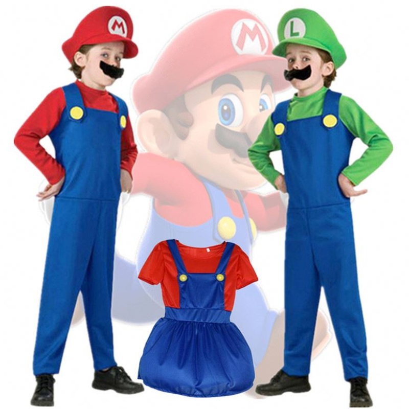 Bambino Super Mari Bros Cosplay Sumpuit Suit Girl Girl Halloween Anime Fantasy Fancone Luigi Brothers Dress Hat Cappello Costume