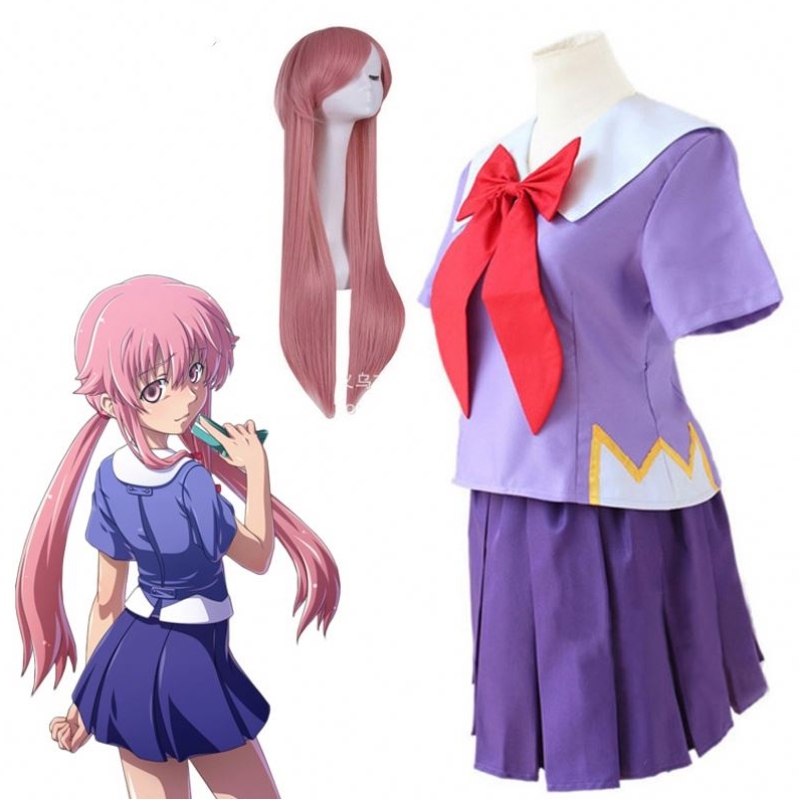 Anime 2 ° Mirai Gasai Yuno Lolita Sailor Costume Costume Loli Bow Short Short Wig Lunghezza 80 cm per donne