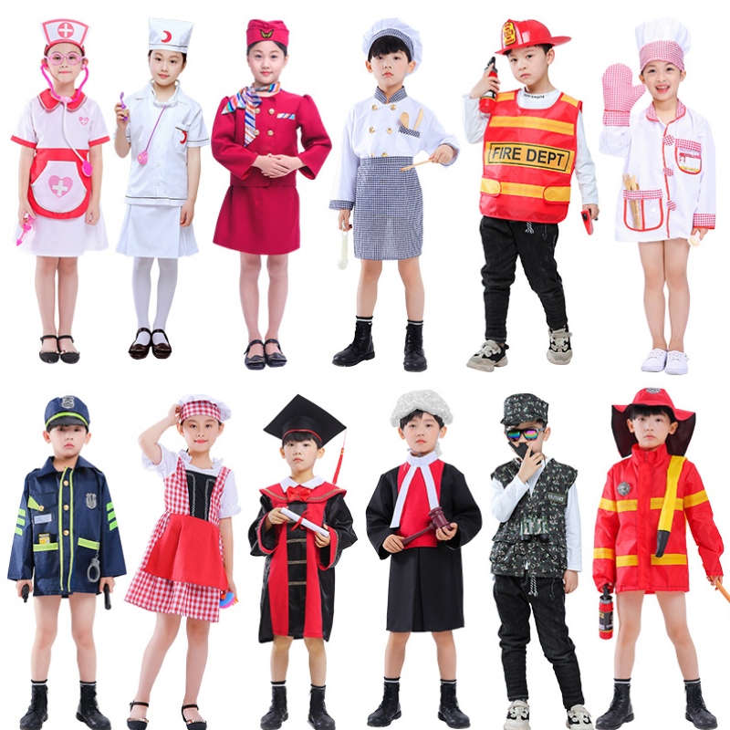 Halween per bambini dottore cosplay costume asilo asilo per gioco pompiere infermiere cuoco di polizia costume infermiere pilota costumi