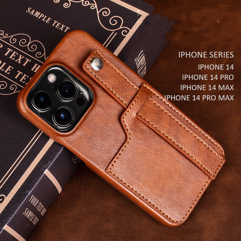 Adatto per custodia Apple iPhone 14pro, custodia protettiva in pelle italiana, design cinturino a mano, e può essere utilizzato come supporto