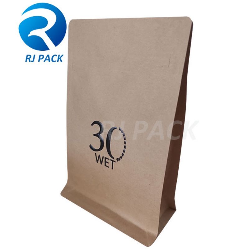 Kraft 100% Borse da fondo piatto compostabili con cerniera tascabile