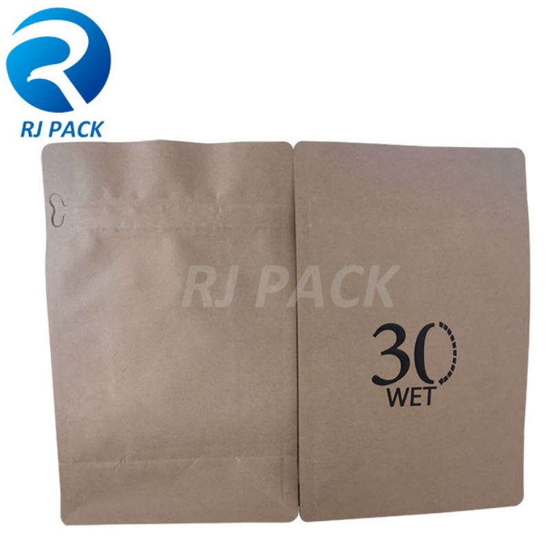 Kraft 100% Borse da fondo piatto compostabili con cerniera tascabile