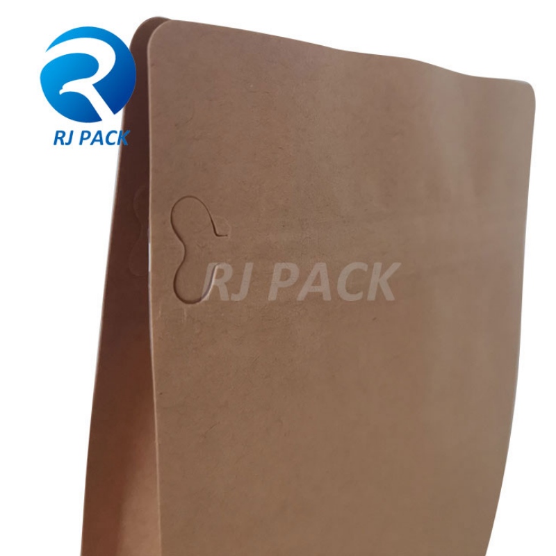 Kraft 100% Borse da fondo piatto compostabili con cerniera tascabile