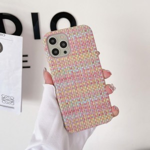 Apple iPhone14Pro Small Fragrance Telefono Custodia, custodia protettiva in pelle fatta a mano con motivo di stoffa di alta qualità