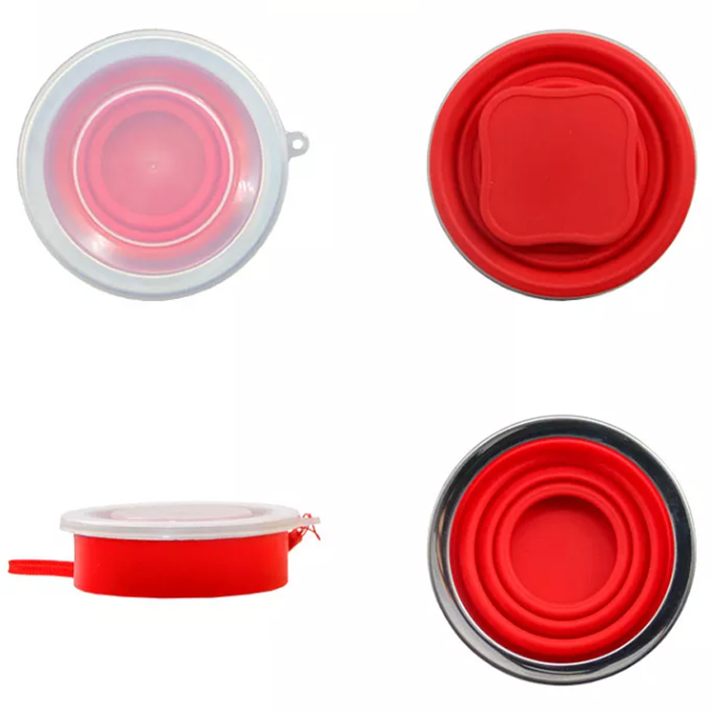 Viaggia Coffee Camping in acciaio inossidabile silicone pieghevole tazza silicone pieghevole tazza da campeggio con coperchi per bere tazza per escursioni all'aperto