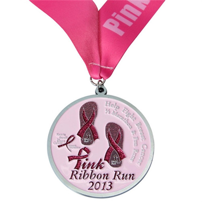 Medaglie da corsa di stampa rosa per donne medaglia di maratona sportiva in metallo personalizzato connastro