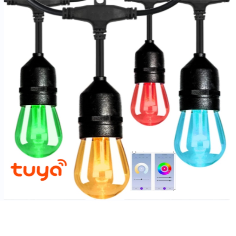 Luci di corda a colori intelligenti, luci patio intelligenti da 48 piedi RGBW Luci a stringa a LED, APP&Controllo WiFi, funziona con Alexa, Modifica delle luci della stringa con le lampadine a LED dimmebili, IP65 impermeabile