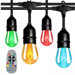 COLORE DI 48ft Modifica luci a corda da esterno, 15 lampadine a LED infrangibile a prova di frantuma, IP65 impermeabili, luci a corda lampeggianti RGBW con remoto RF e luci decorative per patio giardino