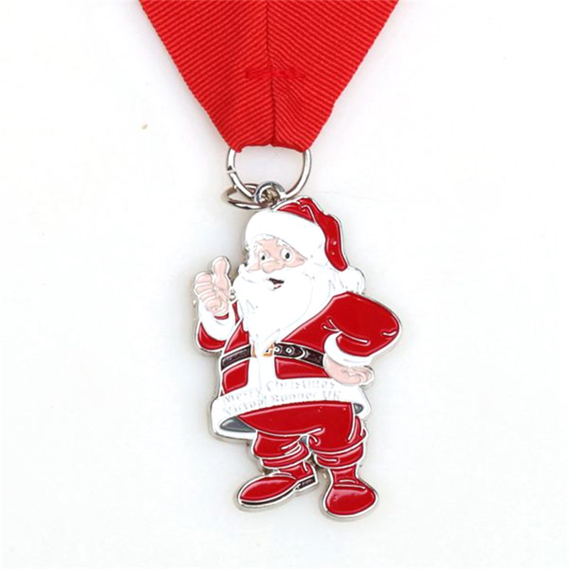 Babbo Natale che corre il regalo di medaglie personalizzate per Natale