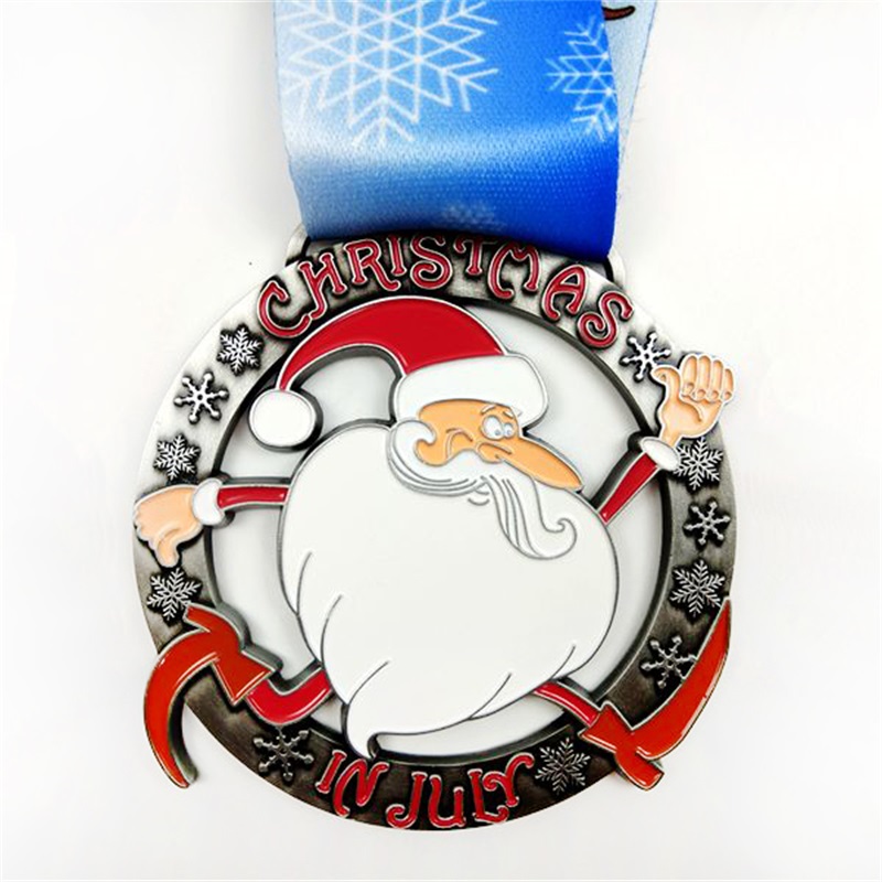 Babbo Natale che corre il regalo di medaglie personalizzate per medaglie di metallonatalizio con gemme