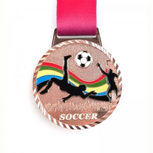 Medal di calcio di calcio di calcio di calcio personalizzato che corre in metallo maratona sport medaglia sportiva connastro