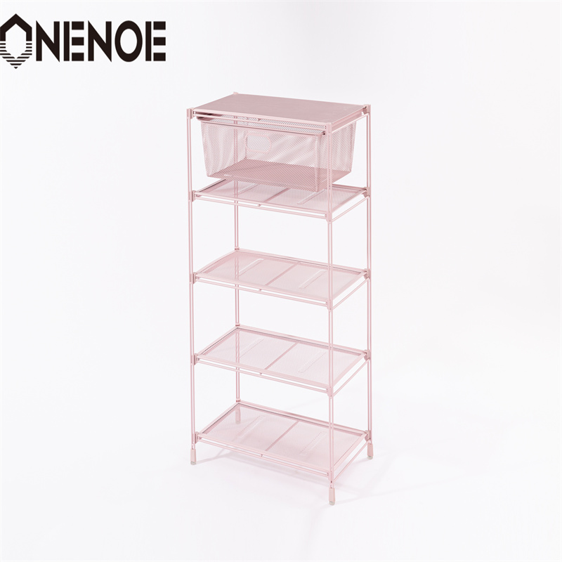 Onenoe Simple Small Metal Mesh Mesh Stackable Scarpe Scaffali per abbigliamento Scaffali di libreria con 5 livelli per ilnegozio dinegozi di supermercati dell'hotel