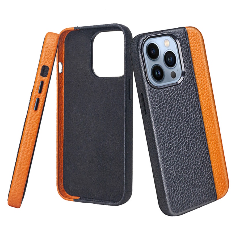 Custodia in pelle di telefono cellulare Apple iPhone 14PRO, protezione all-inclusive a 360 gradi, custodia per telefono cellulare Nero corrispondente a colori alla moda, pulsanti di metallo sensibili e durevoli