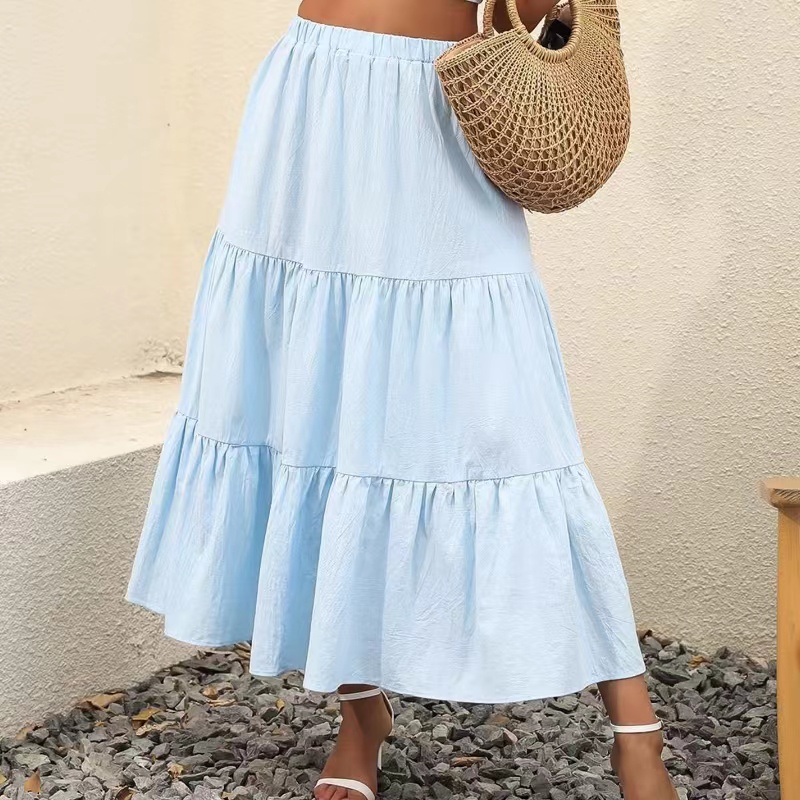 Estate femminile boho elastico elastico pieghetta a pieghe a galline a più tier a livello di spiaggia con tasca con tasca