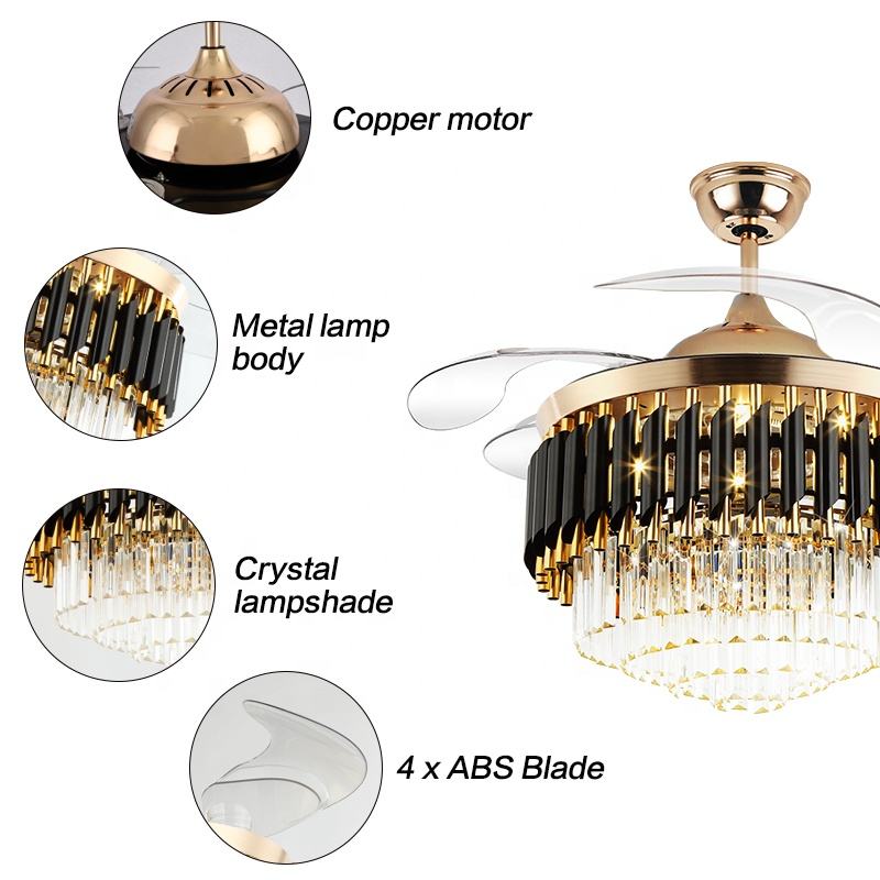 Ventola del soffitto del lampadario K001 con luce con lampadario a ventole di cristallo da 42 pollici remoto con lampadario