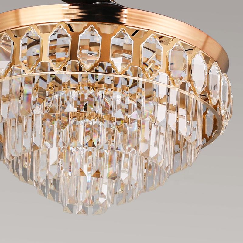 K007 Ventile del soffitto del lampadario con luce con lampadario a ventole di cristallo da 42 pollici remoto con lampadario a ventola di cristallo