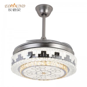 K017 Ventilato a soffitto del lampadario con luce con lampadario a ventole di cristallo da 42 pollici remoto con lampadario a ventola di cristallo