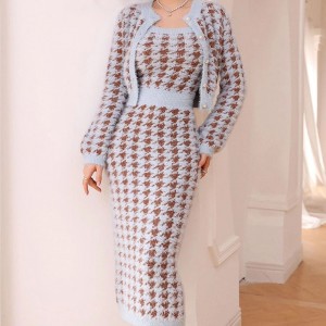 2023 OEM autunno maglia gonna vestito mohair cardigans maglia moda sexy pulsante lungo gonna outwear signore maglione a maglia lungo