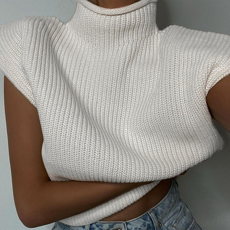 Summer e autunno alla moda senza maniche Turtleneck Elegant Crop Top