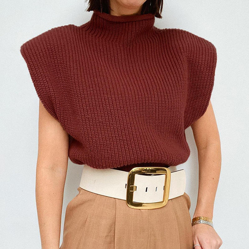 Summer e autunno alla moda senza maniche Turtleneck Elegant Crop Top