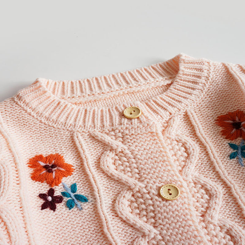Cardigan a maniche lunghe a maniche lunghe per bambini ricami a mano pura
