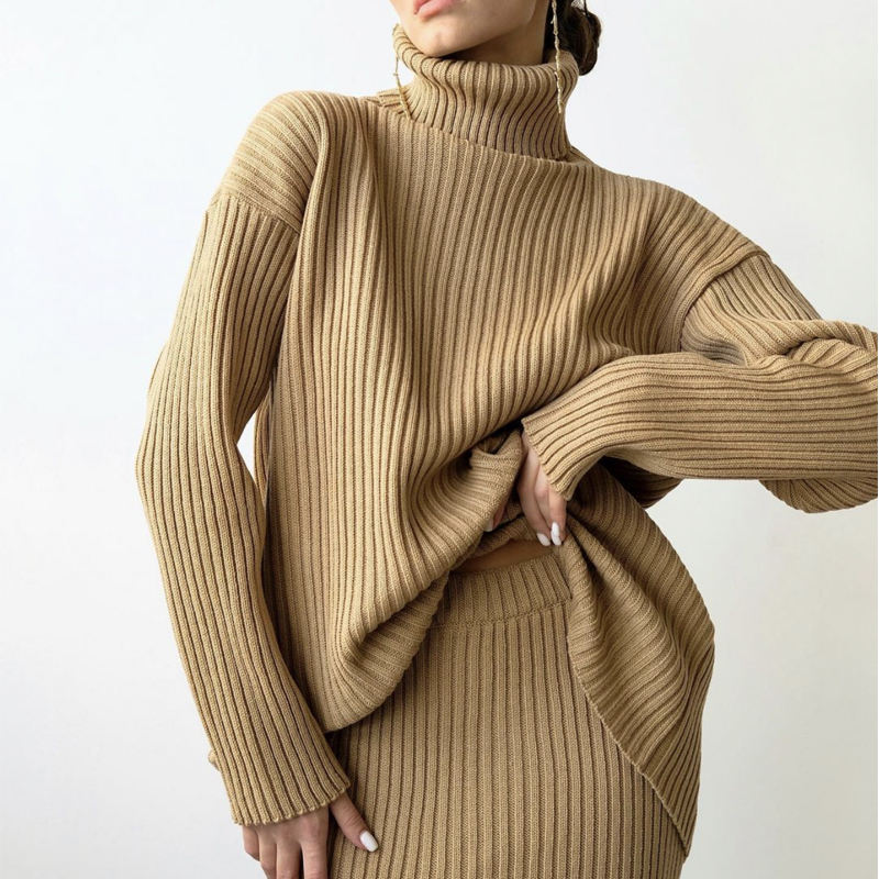 Inverno New Fashion Custom Women \\ 'S Warm Turtleneck Pullover Midi Midi Skirt a 2 pezzi Suit Women \\' s Skirt Sweater