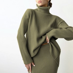 Inverno New Fashion Custom Women \\\\ \'S Warm Turtleneck Pullover Midi Midi Skirt a 2 pezzi Suit Women \\\\\' s Skirt Sweater