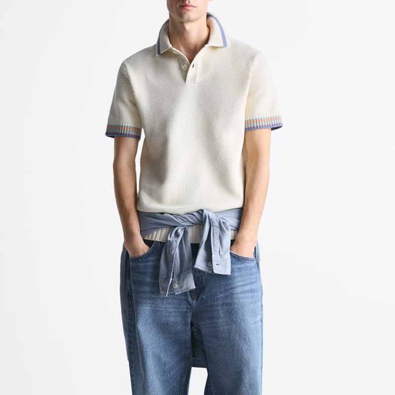 Polo Shirt Man Top Cotton Knitting Men maniche a strisce leggere