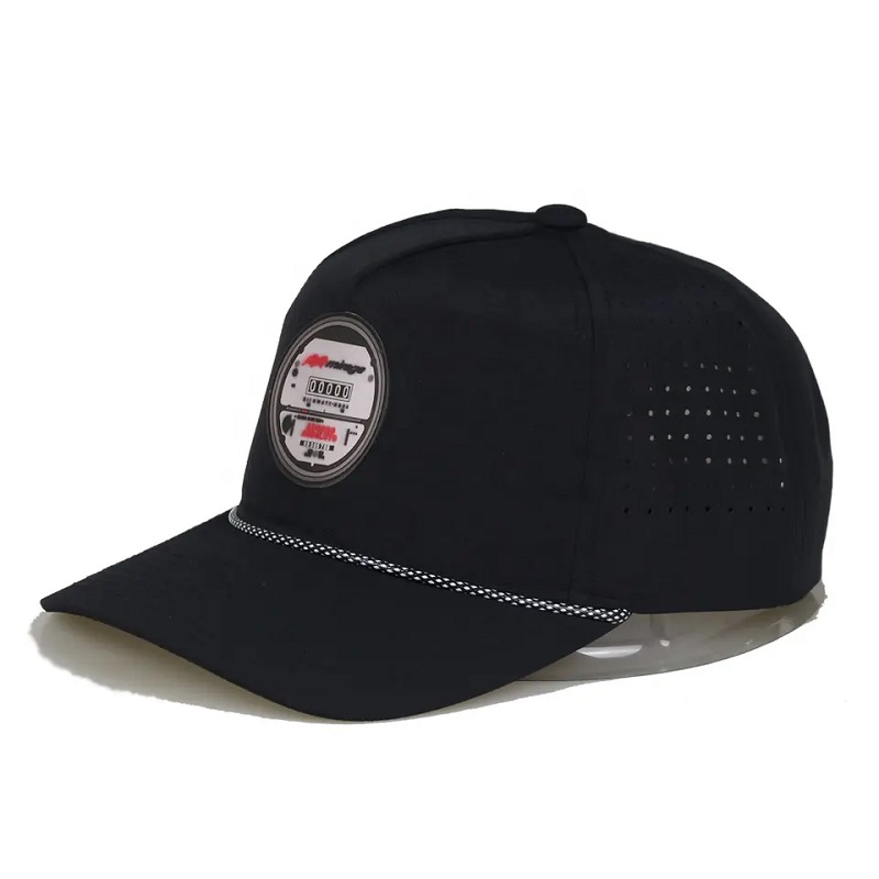 Fallo perforato a taglio laser impermeabile personalizzato Cappello perforato 5 Pannello Panzona Pvc Baseball Cap da baseball