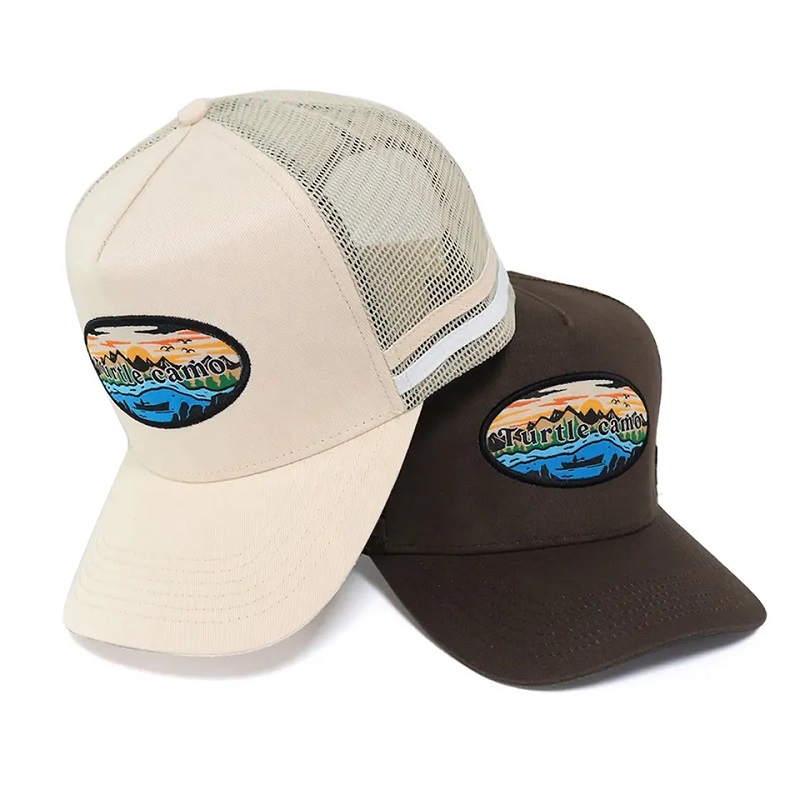 Classico Custom High Crown Australia Country Acrilico a 5 pannelli Logo ricamato in 3D 2 Cappelli a maglie del cappello da camioning a strisce
