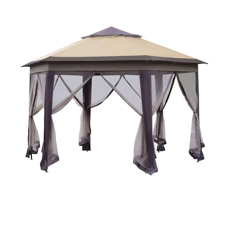 13 \\ 'x 13 \\' pop-up gazebo baldacchino esagonale con 6 reti in rete con cerniera, tenda per eventi sul tetto a 2 livelli con forte telaio in acciaio