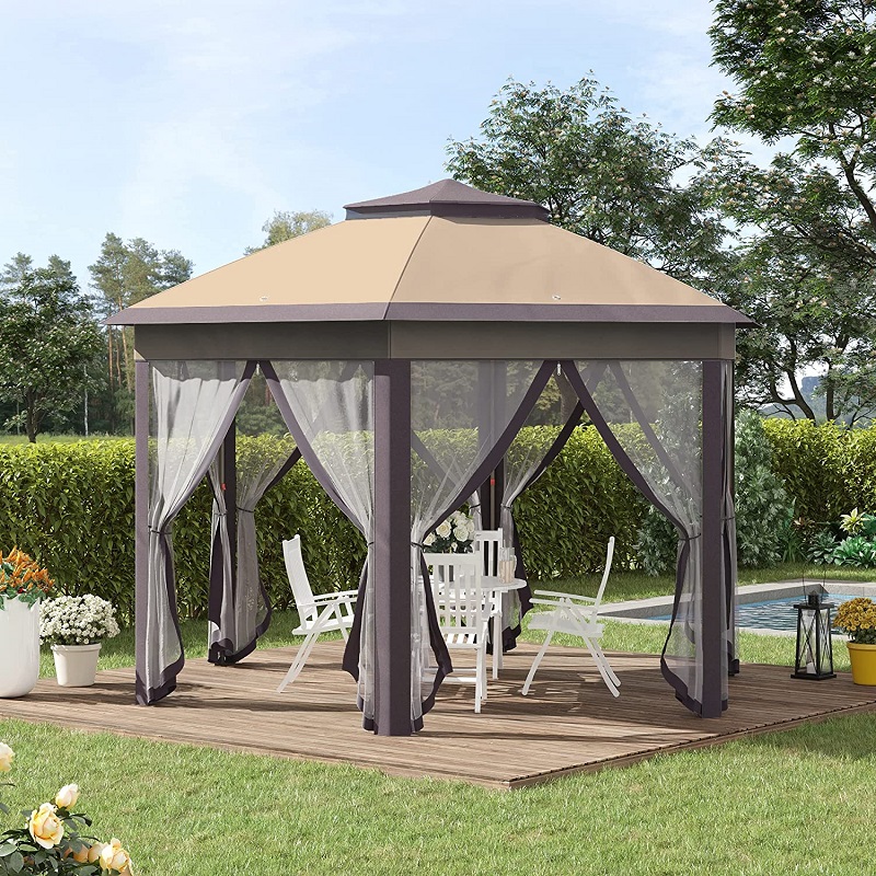 13 \\ 'x 13 \\' pop-up gazebo baldacchino esagonale con 6 reti in rete con cerniera, tenda per eventi sul tetto a 2 livelli con forte telaio in acciaio