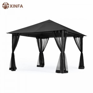 10x baldacchino gazebo patio da 10 piedi con reti di zanzare per prato, giardino, cortile,nero