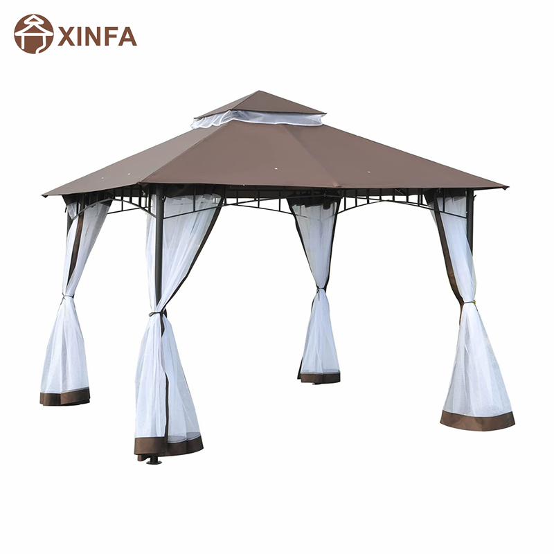 Tenda da baldacchino da gazebo da 10 \\ 'x 10 \\' patio esterno con pareti laterali a rete, baldacchino a 2 livelli per cortile, caffè