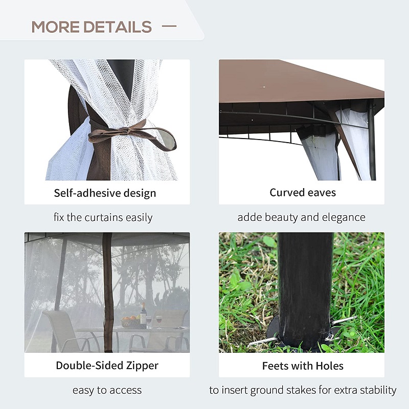 Tenda da baldacchino da gazebo da 10 \\ 'x 10 \\' patio esterno con pareti laterali a rete, baldacchino a 2 livelli per cortile, caffè