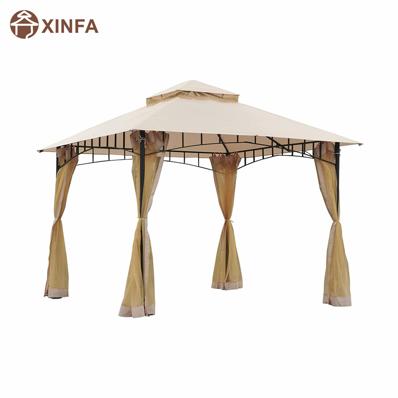 Tenda da baldacchino gazebo da 10 \\ 'x 10 \\' patio esterno con pareti laterali a rete, baldacchino a 2 livelli per cortile, beige