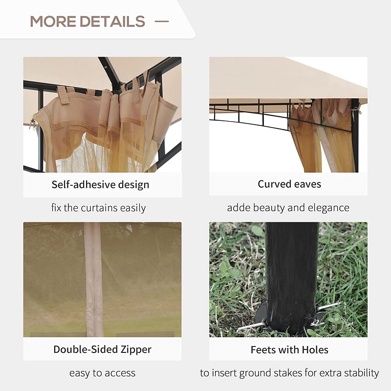 Tenda da baldacchino gazebo da 10 \\ 'x 10 \\' patio esterno con pareti laterali a rete, baldacchino a 2 livelli per cortile, beige