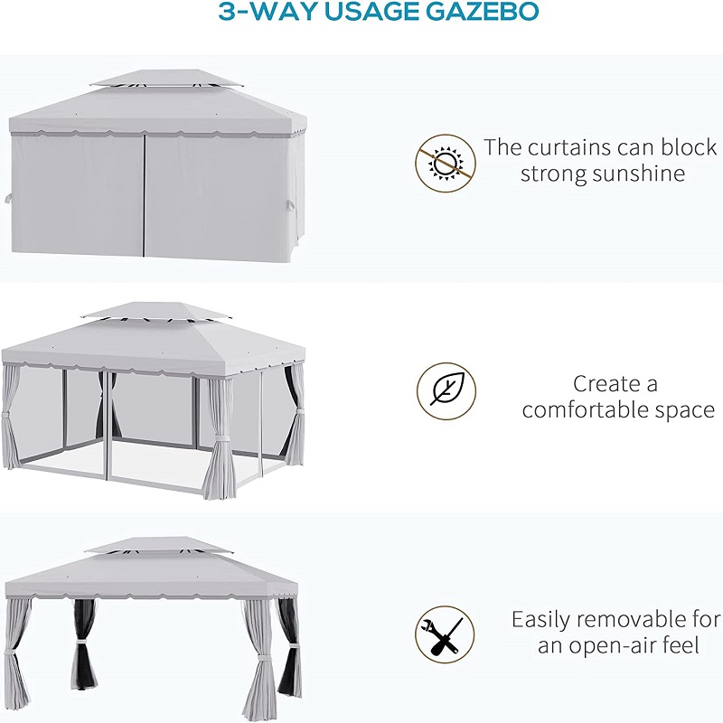 10 \\ 'x 13 \\' patio gazebo a doppio tetto gazebo da baldacchino da gazebo con tende da reti, grigio