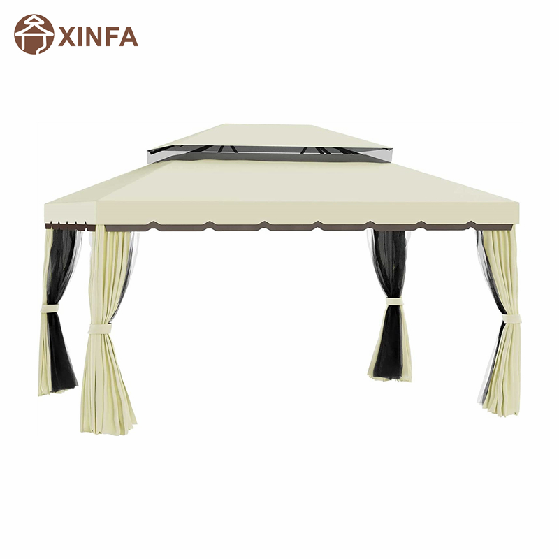 10 \\ 'x 13 \\' patio gazebo a doppio tetto a baldacchino gazebo da esterno con tende da reti&, giallo chiaro