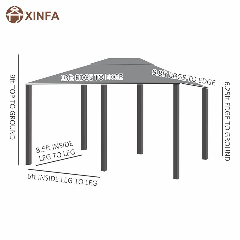 10 \\ 'x 13 \\' patio esterno Scheda a baldacchino con 6 laterali rimovibili, grigio