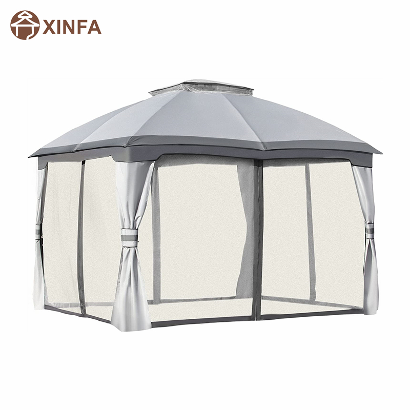 10 \\ 'x 12 \\' Gazebo da esterno Patio Gazebo Shelter di Canopia W/doudo -doppio tetto ventilato, fianchi a maglietta con cerniera, grigio, grigio
