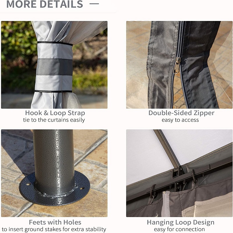 10 \\ 'x 12 \\' Gazebo da esterno Patio Gazebo Shelter di Canopia W/doudo -doppio tetto ventilato, fianchi a maglietta con cerniera, grigio, grigio
