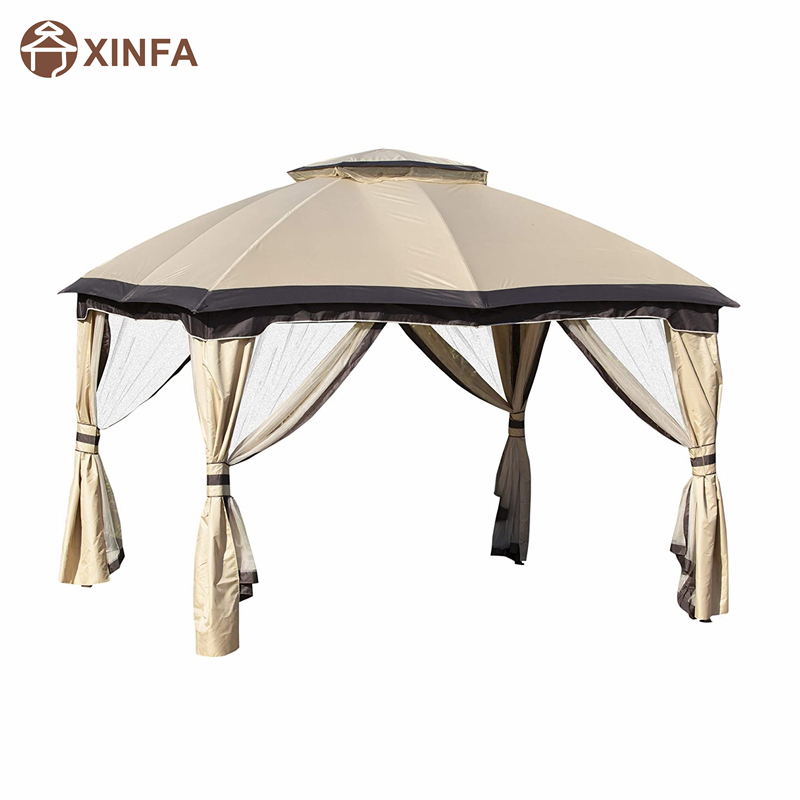 12 \\ 'x 10 \\' Tenda a baldacchino da gazebo da esterno a 2 livelli per patio con parete con maglietta con cerniera, beige