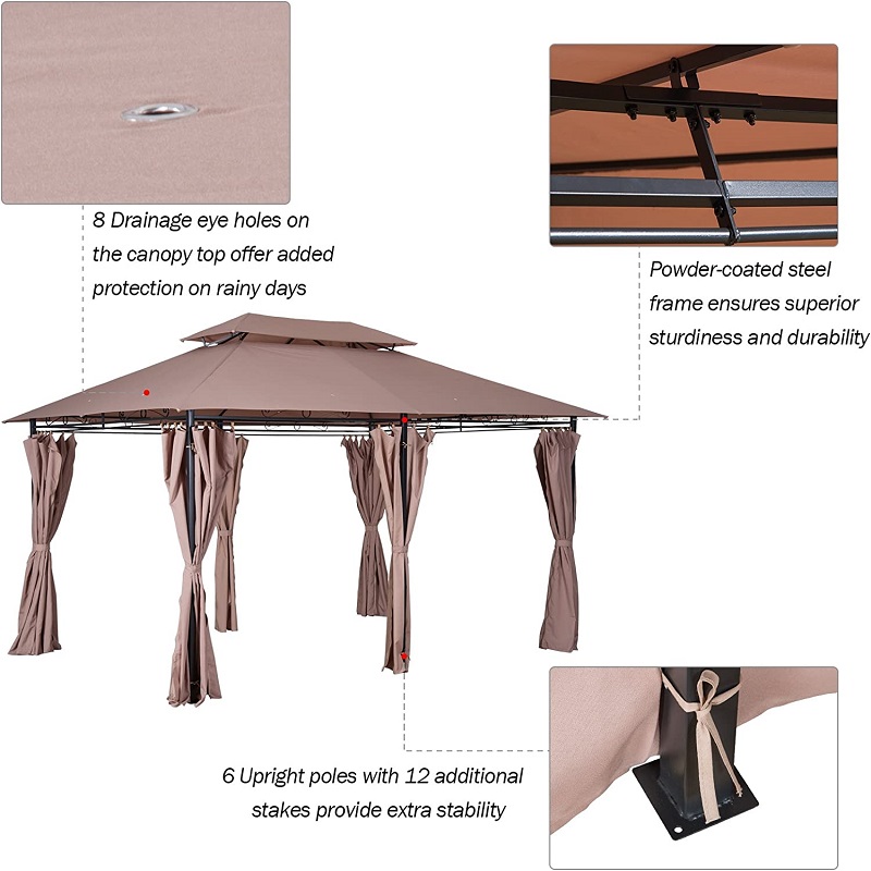 10 \\ 'x 13 \\' Gazebo pergola a tavola morbida esterna con tende, gazebo in telaio in acciaio a 2 livelli per patio, kaki